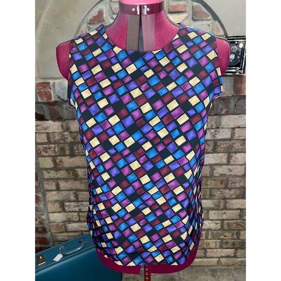 tank top shell geometric rectangles purple blue plumb cream jeweltone 1990s - Picture 1 of 9
